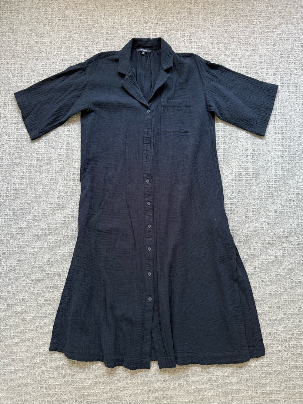 Madewell Black Cotton Gauze Button Cover-Up Dress